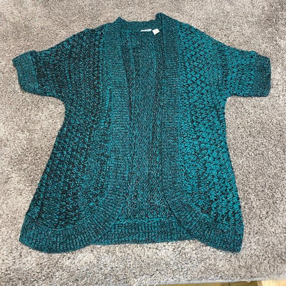 Cato Women Large Short Sleeve Sweater Open Front Roll Tab Decorative Sleeve - Picture 14 of 14